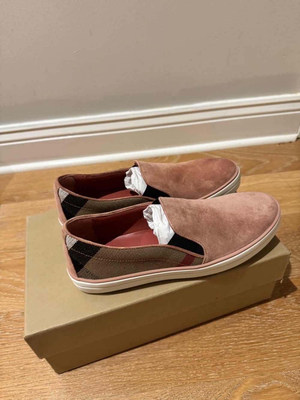 Burberry Pink Suede Slip-On Loafers - Picture 4 of 6